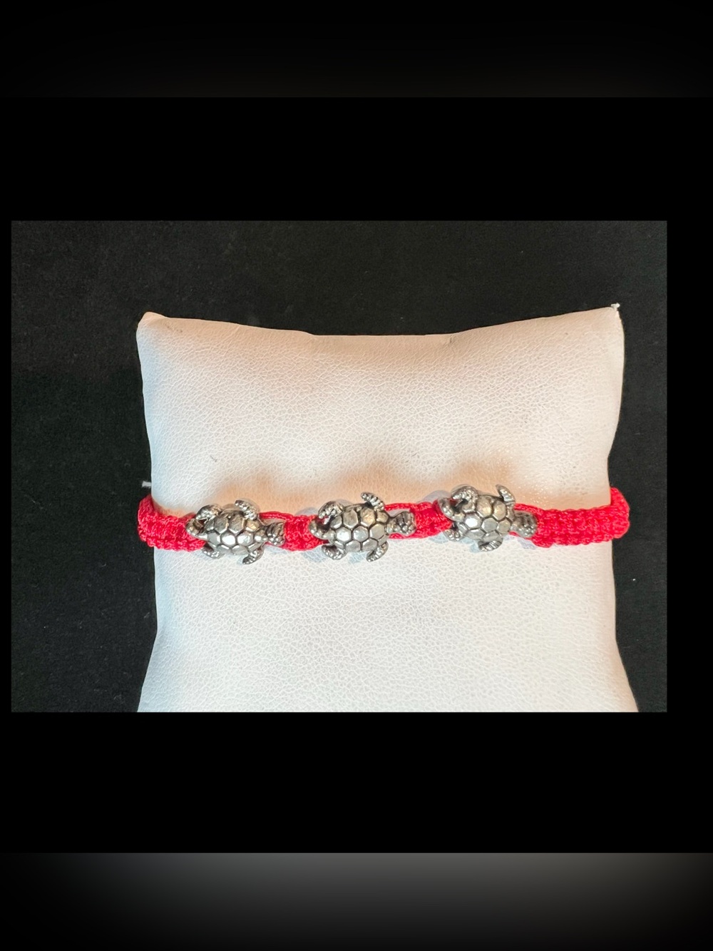 Silver Sea Turtle Bracelet Red Cord Adjustable Stainless Steel